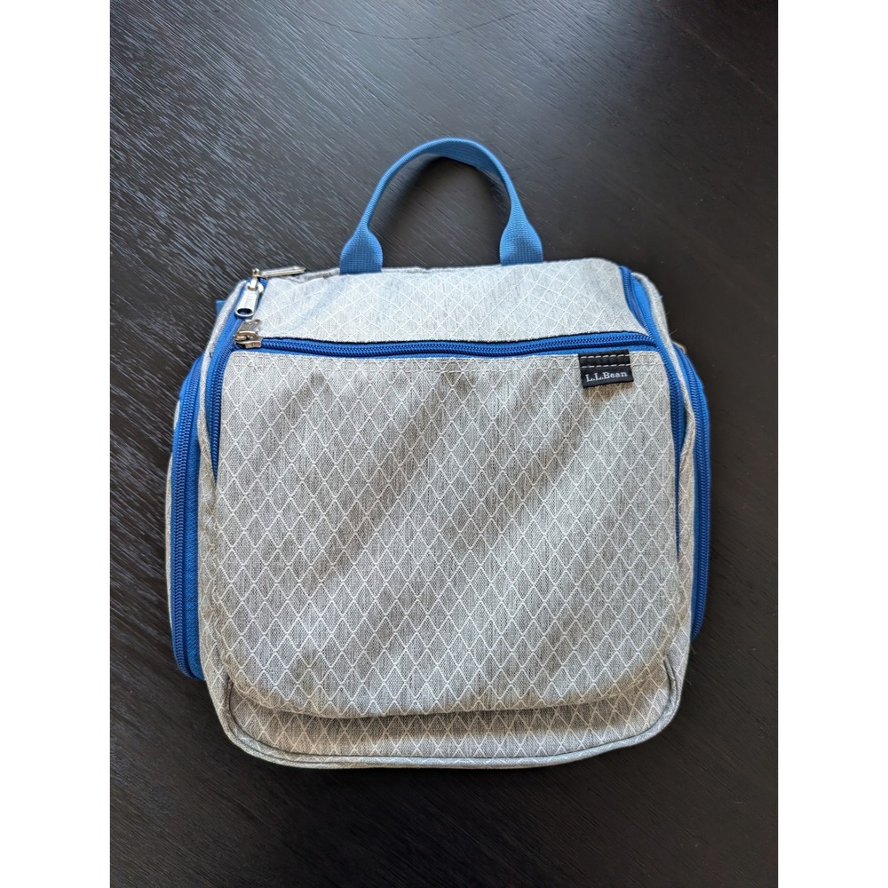 LL Bean Hanging Toiletry Bag Dopp Kit Grey Blue Diamond Large Travel Organizer